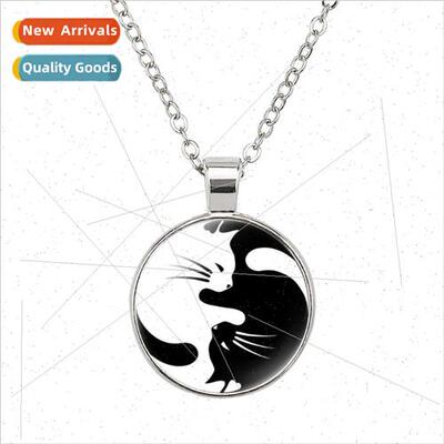 Yin Yang Tai Chi Pattern Time Gemstone Round Pendant Necklac