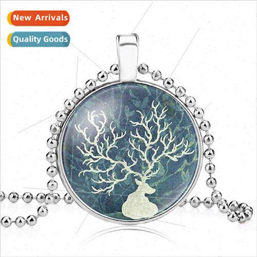 Mori small fresh hand-painted elk time gemstone necklace Chr