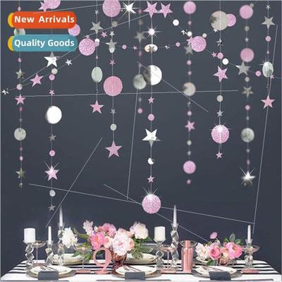 Glitter mirror round piece of star paper flower birthday par