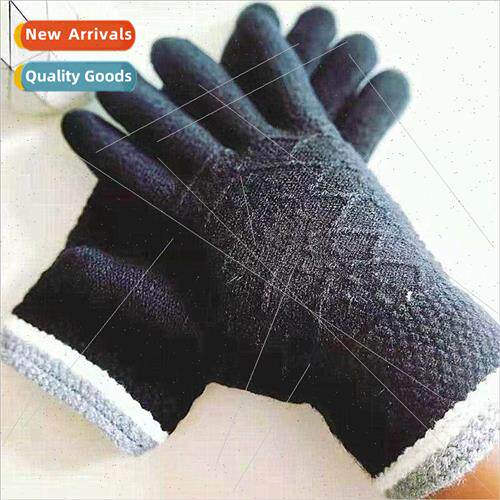 Gloves mens winter double thickened warm cold knitted woolen