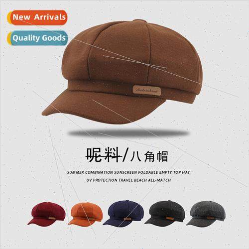 Hat winter female beret warm tweed versatile painter hat big