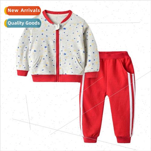 Fall long-sleeved star print zipper cardigan sweatpants two-