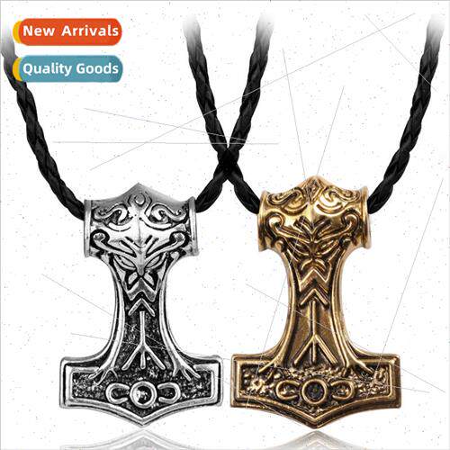 Mens Thor Leather Rope Necklace Vintage Viking Nordic Pirate