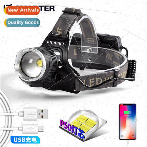 LED zoom headlamp USB rechargeable output head torch High br