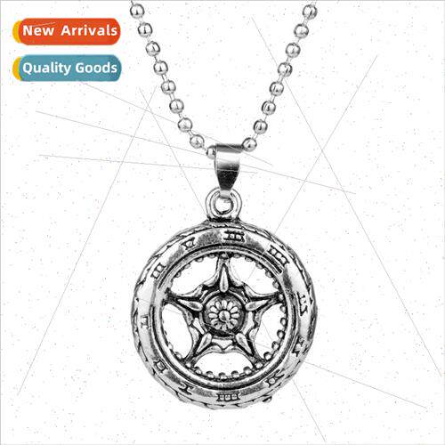 Vintage Punk Romain Tire Wheel Hexagram Pendant Necklace Swe