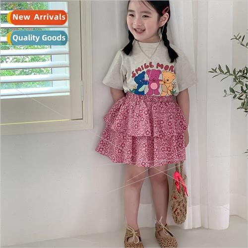2023 childrens summer Korean girls knitted short-sleeved top