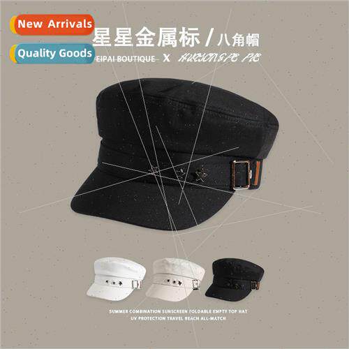 Hat female Korean metal label octagonal cap British hundred