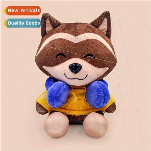 New Raccoon Plush blue headphones cute listening to music ra