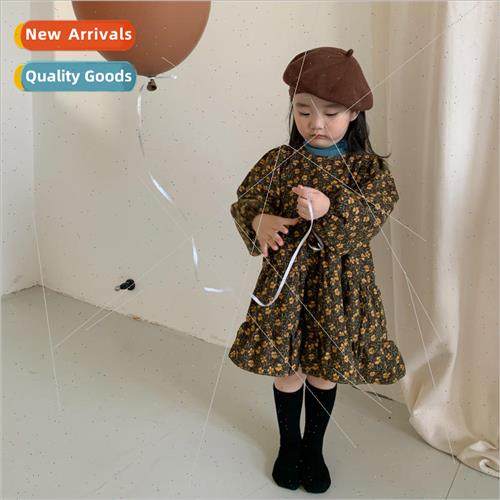 Childrens clothing 2022 girls fall new floral retro dress Ko