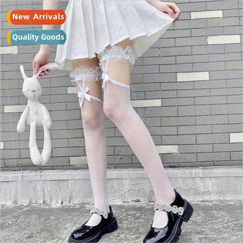 Bow tie half knee stockings female thin lace garter stocking
