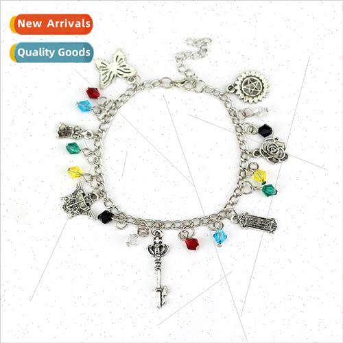 Anime  jewelry Black Deacon bracelet pentagram rose key butt