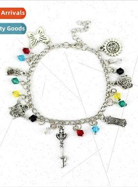 Anime  jewelry Black Deacon bracelet pentagram rose key butt