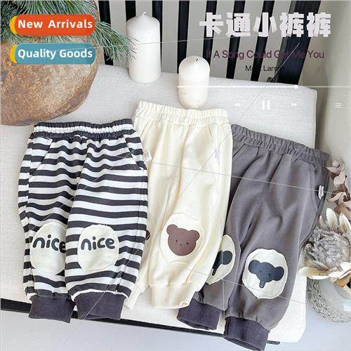 Baby fall pants newborn knee cartoon patch casual sweatpants