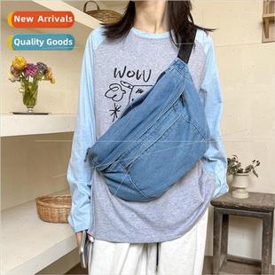 fanny packs girls capacity color denim solid Large Korean