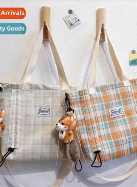 Small fresh cute bag female canvas plaid girl shoulder schoo