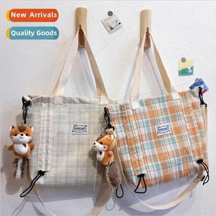 bag female shoulder fresh schoo girl cute plaid Small canvas