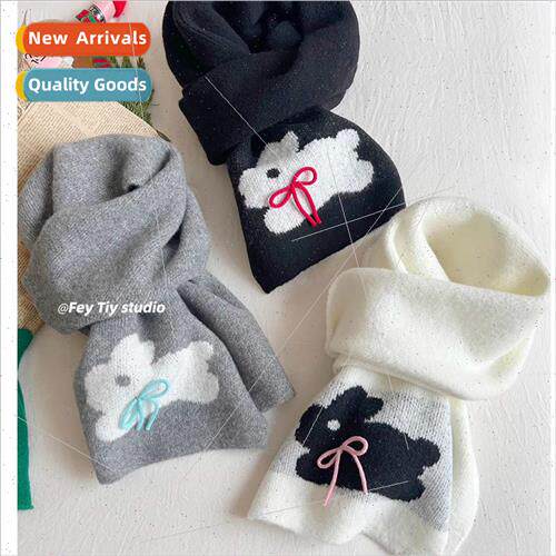 Sweet cool rabbit handmade bow winter warm scarf female knit