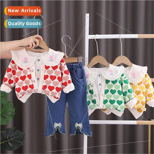 Girls cute suit fall 2023 new full print love three-piece se
