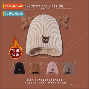 female winter velvet cap thi warm hat antlers Woolen outdoor
