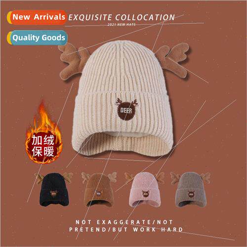 Woolen cap hat female winter outdoor antlers warm velvet thi