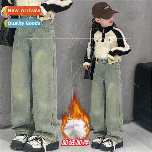 Girls winter padded jeans 2023 new girls big girl winter thi