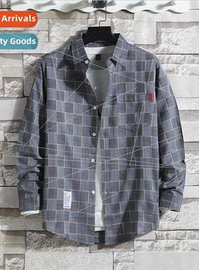 ins super fire shirt 2019 new Korean mens plaid shirt Haraju