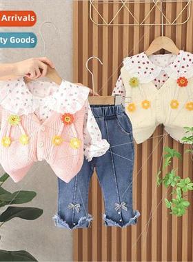 Girls knitted vest floral set baby childrens woolen shoulder