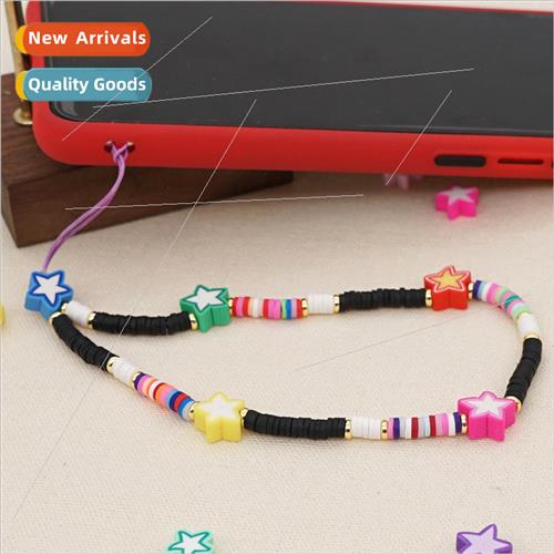 ins bohemian rainbow soft ceramic cell phone lanyard pentagr
