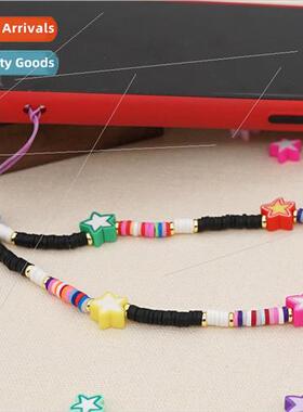 ins bohemian rainbow soft ceramic cell phone lanyard pentagr