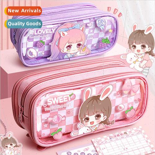 New meow rabbit pencil case cartoon transparent large capaci