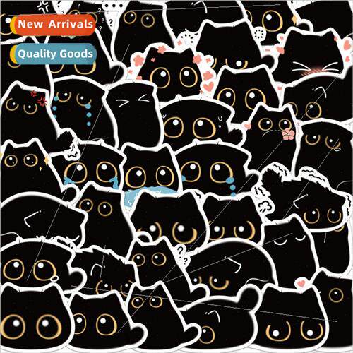40 cartoon black cat expression doodle stickers trolley case
