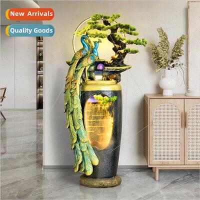 Peacock home water fountain feng shui ball attracting wealth