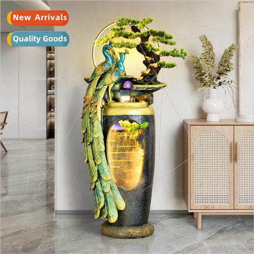 Peacock home water fountain feng shui ball attracting wealth