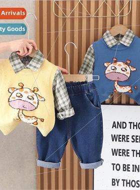 Boys casual fall childrens suit new childrens cartoon knitte