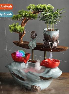 Ceramic flowing fountain ornament atomized humidifier feng s