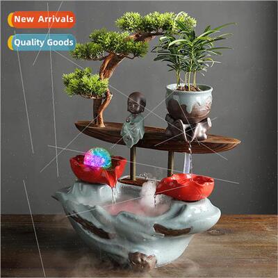 Ceramic flowing fountain ornament atomized humidifier feng s