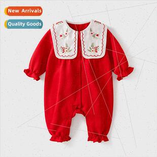 Baby onesie ins2023 female baby clothes fall embroidered col