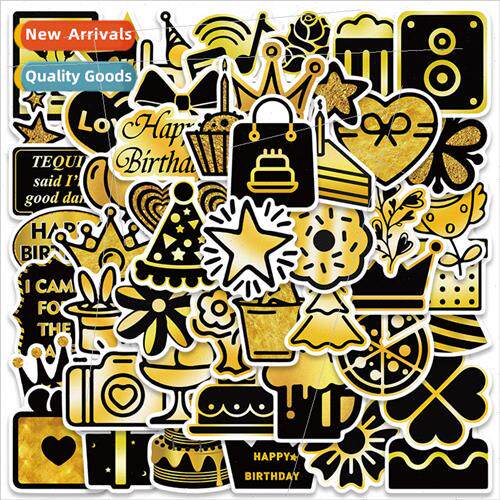 50 -repeating black and gold birthday party graffiti sticker