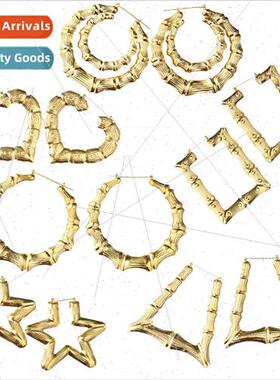 Oversized bamboo earrings exaggerated gold large circle hiph