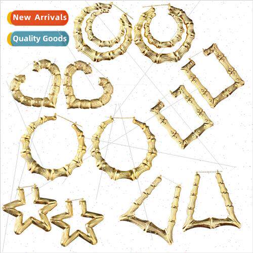 Oversized bamboo earrings exaggerated gold large circle hiph
