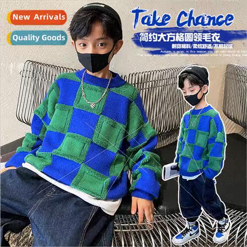 Boys sweater 2022 spring fall and winter new fried set plaid