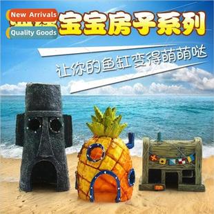 House SpongeBob Fish Decoration SquarePan Aquarium Pineapple