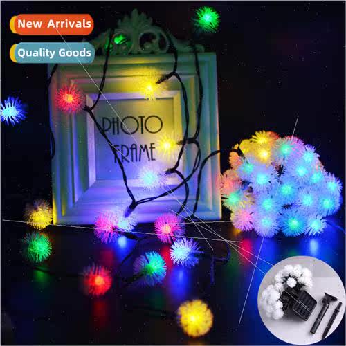 Solar ght String 50LED Fur Ball Garden Yard Decoration Chris