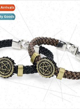 Anime  black deacon Odos eye logo leather braided bracelet b