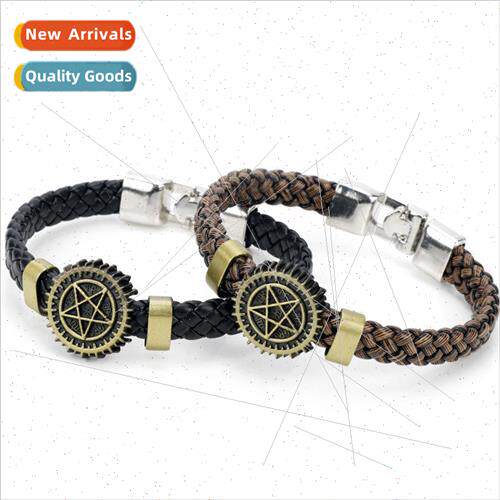 Anime  black deacon Odos eye logo leather braided bracelet b