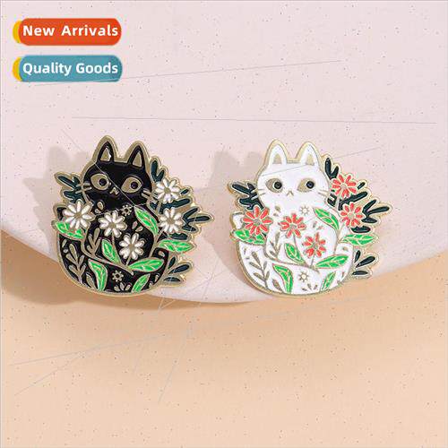 New cartoon cute black and white cat plant personality versa