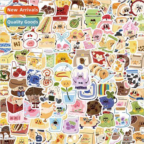 100 small size food fight cartoon doodle material stickers d