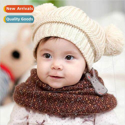 Autumn and winter baby double ball ear protection wool cap c