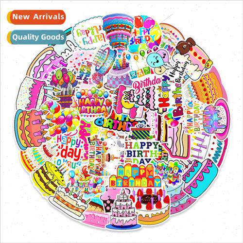50 pcs Happy Birthday Doodle Stickers Motorcycle Helmet Skat