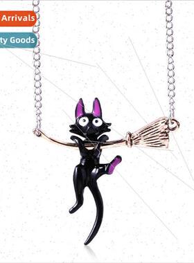 Japanese anime s rotatable black cat necklace Kiki cartoon n
